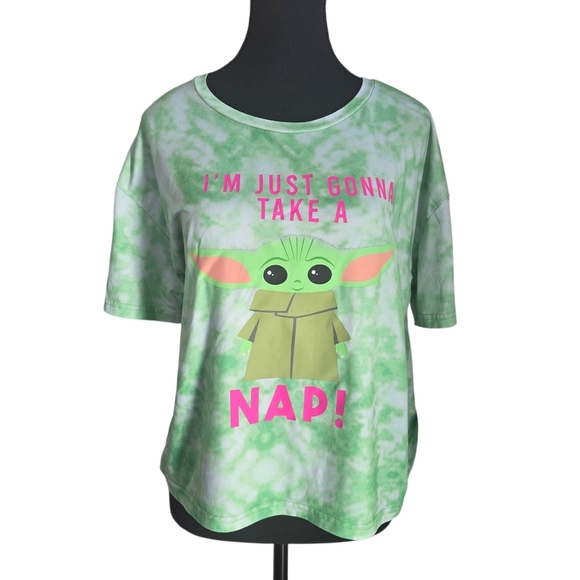 Star Wars Green Tie-Dye Woman's Tee with Baby Yoda Print Size Med - Picture 3 of 4